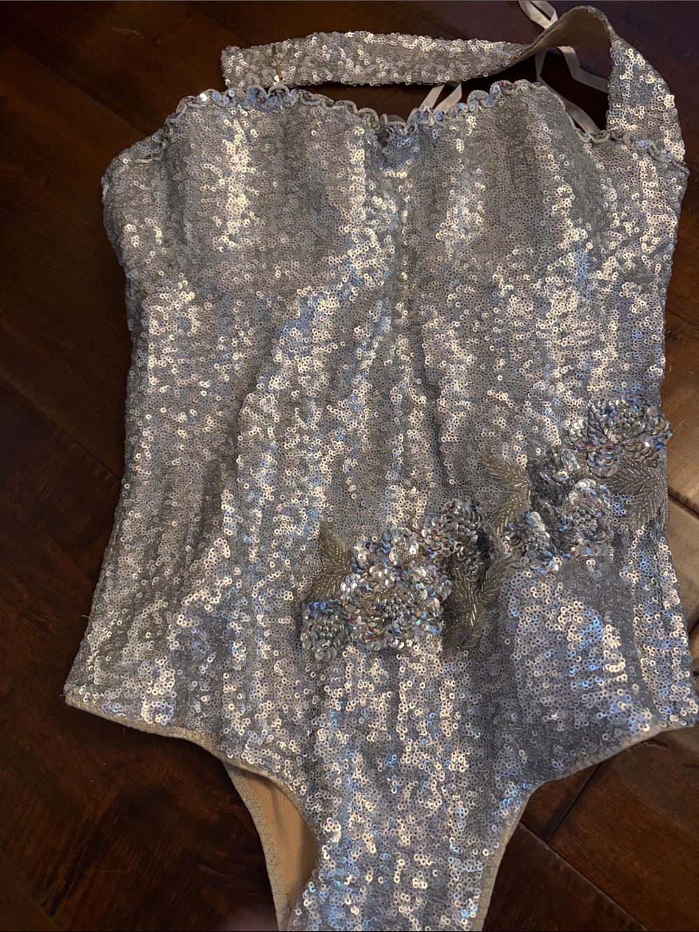 Silver Sequin Metallic corseted Bodysuit